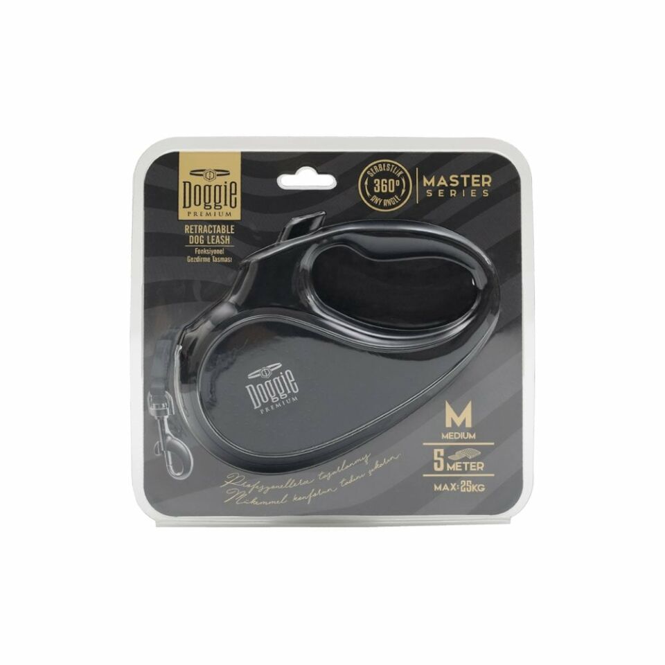 DOGGİE OTOMATİK UZATMA TASMASI MASTER SERİ SİYAH 25KG/5MT