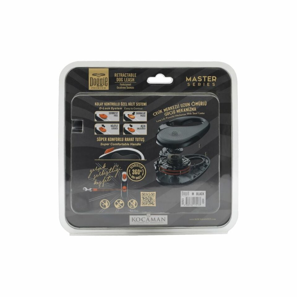 DOGGİE OTOMATİK UZATMA TASMASI MASTER SERİ SİYAH 25KG/5MT