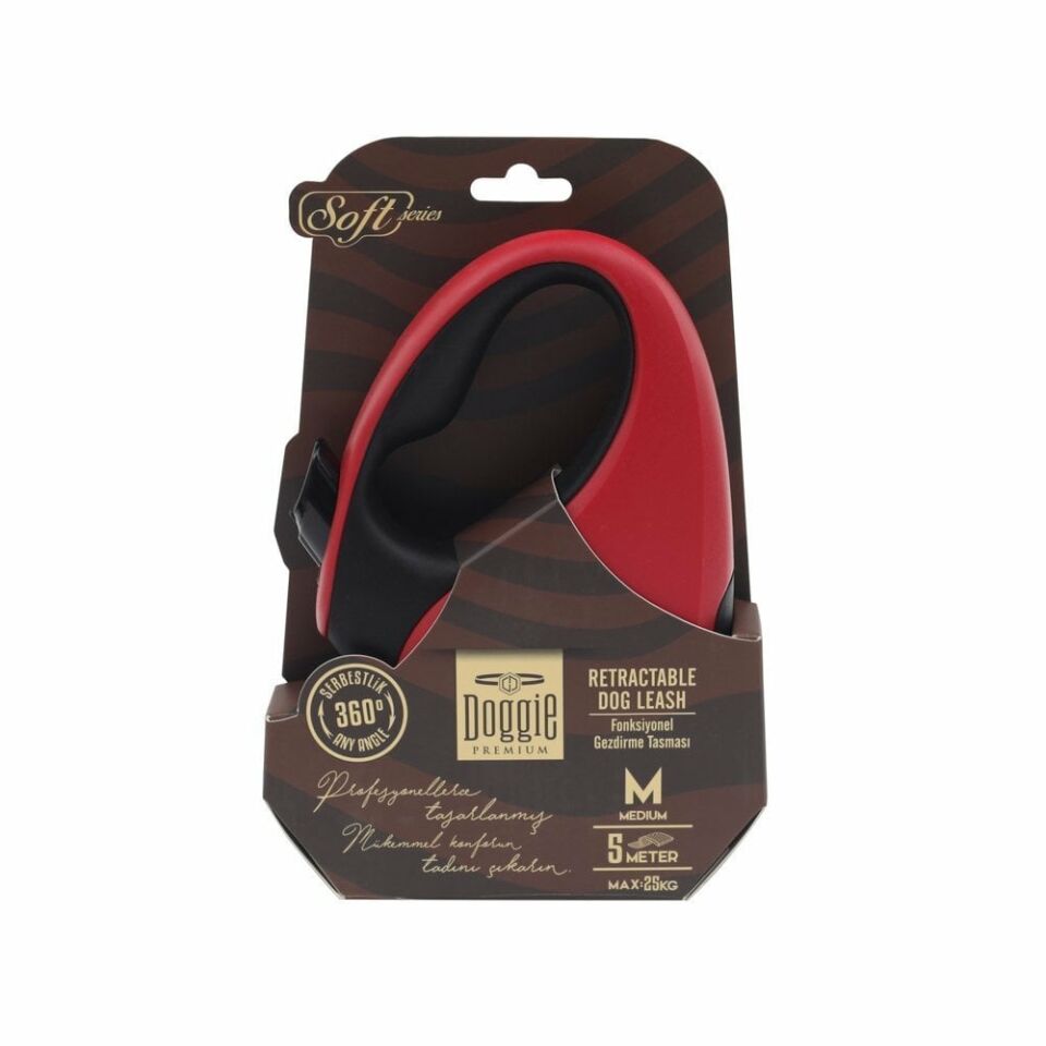 DOGGİE OTOMATİK UZATMA TASMASI SOFT SERİ KIRMIZI 25KG/5MT