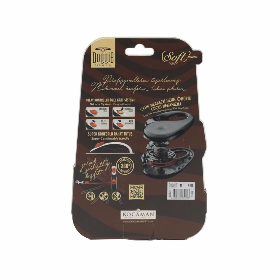 DOGGİE OTOMATİK UZATMA TASMASI SOFT SERİ KIRMIZI 25KG/5MT
