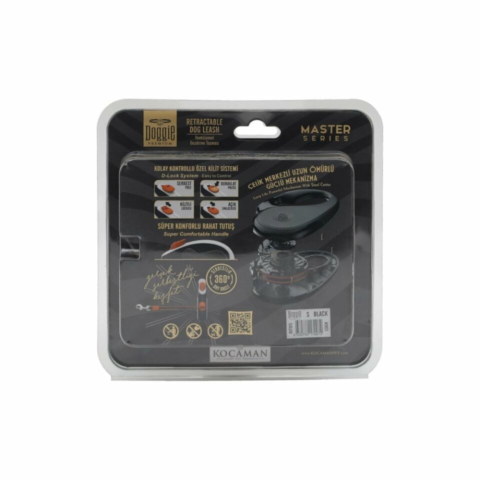 DOGGİE OTOMATİK UZATMA TASMASI MASTER SERİ SİYAH 15KG/5MT