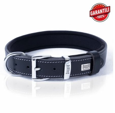 DOGGİE KONFOR DERİ PATİ DESENLİ BOYUN TASMASI SİYAH 3X42-50CM