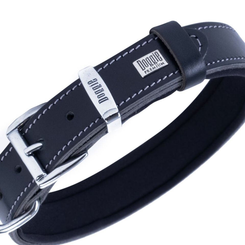 DOGGİE KONFOR DERİ PATİ DESENLİ BOYUN TASMASI SİYAH 3X42-50CM