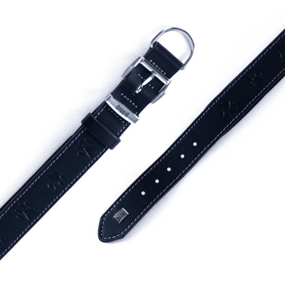 DOGGİE KONFOR DERİ PATİ DESENLİ BOYUN TASMASI SİYAH 3X42-50CM