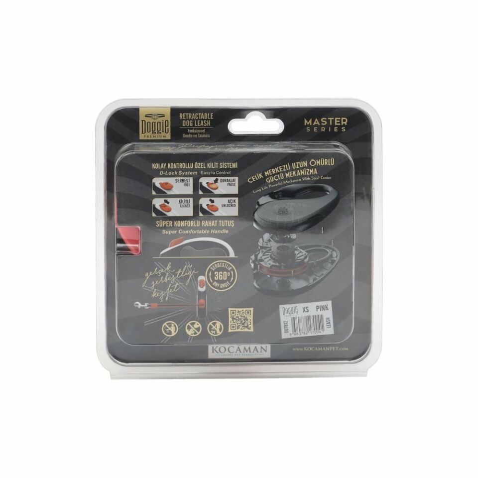 DOGGİE OTOMATİK UZATMA TASMASI MASTER SERİ PEMBE 12KG/3MT