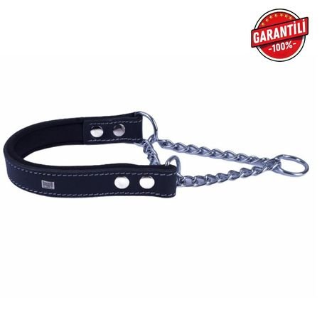 DOGGİE KONFOR DERİ ZİNCİRLİ BOĞMA TASMA SİYAH 2,5X40-50CM