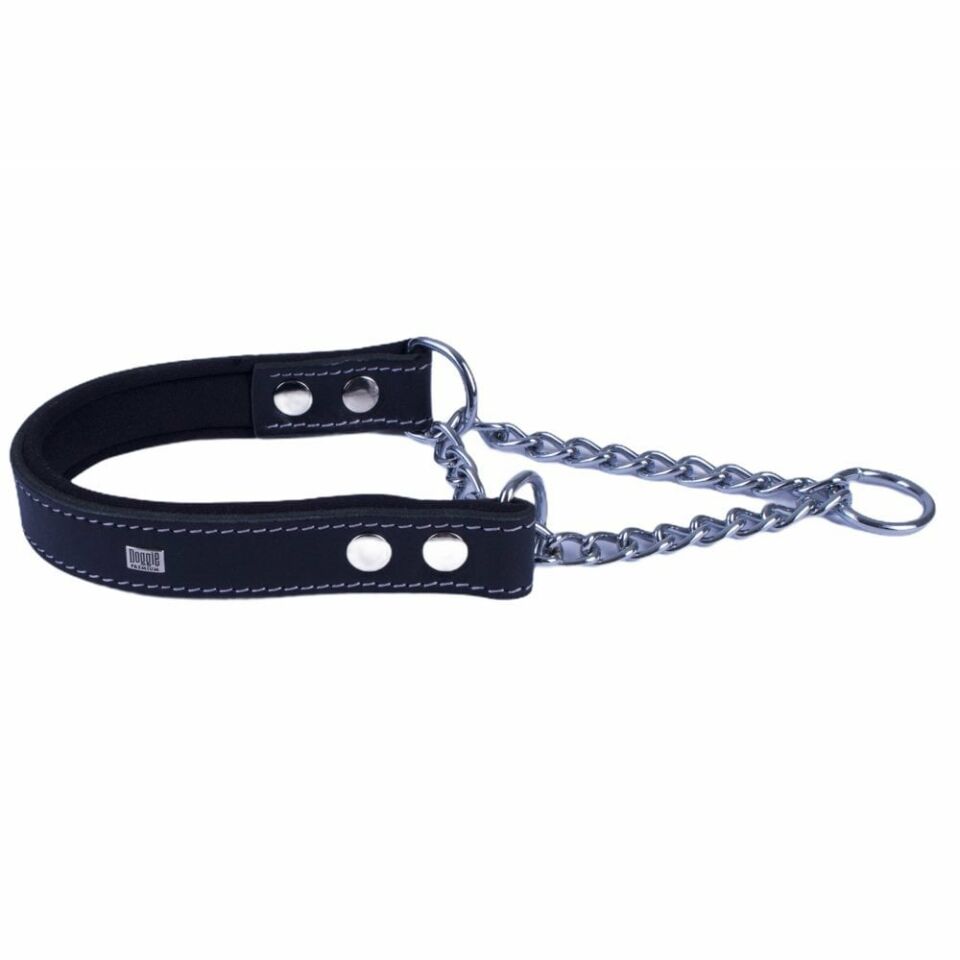DOGGİE KONFOR DERİ ZİNCİRLİ BOĞMA TASMA SİYAH 2,5X40-50CM