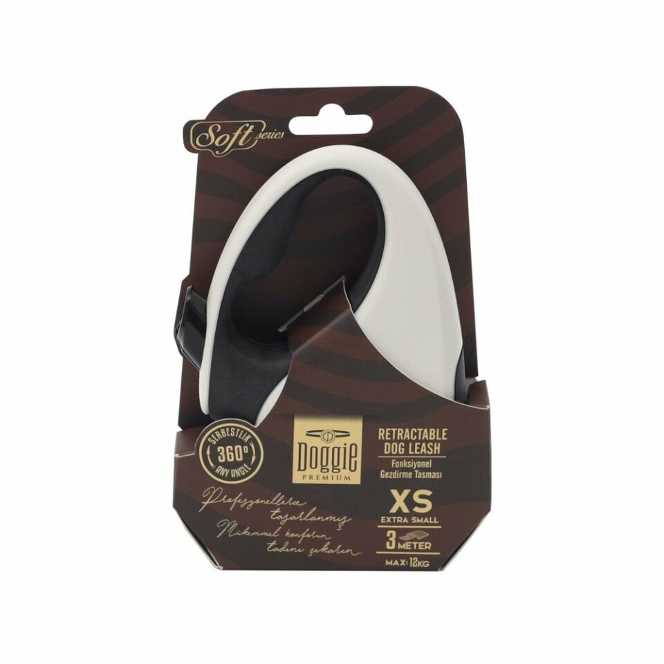 DOGGİE OTOMATİK UZATMA TASMASI SOFT SERİ BEYAZ 12KG/3MT