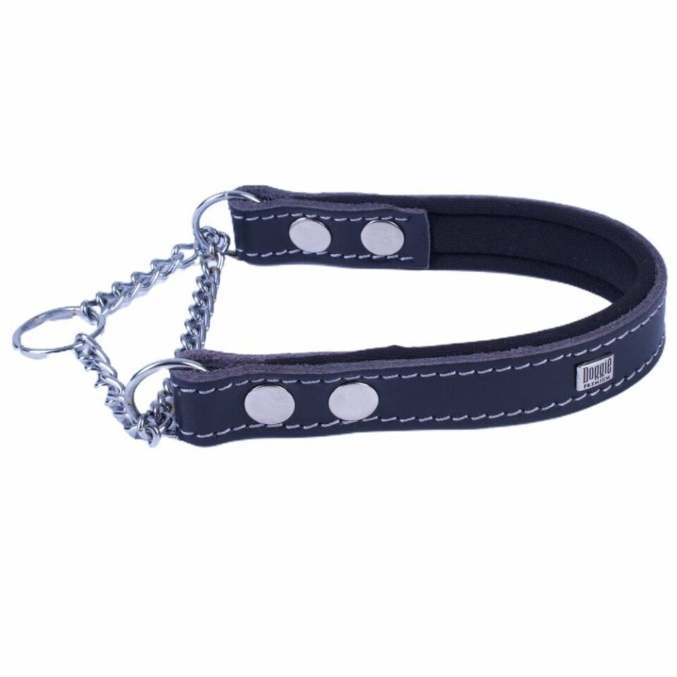 DOGGİE KONFOR DERİ ZİNCİRLİ BOĞMA TASMA SİYAH 2X35-45CM