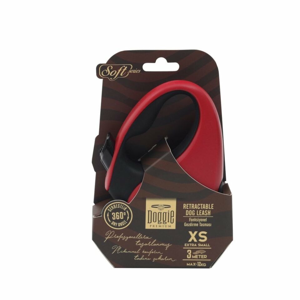 DOGGİE OTOMATİK UZATMA TASMASI SOFT SERİ KIRMIZI 12KG/3MT