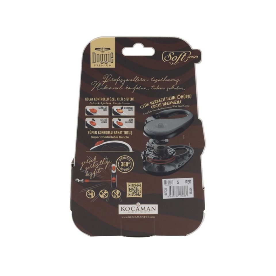 DOGGİE OTOMATİK UZATMA TASMASI SOFT SERİ KIRMIZI 15KG/5MT