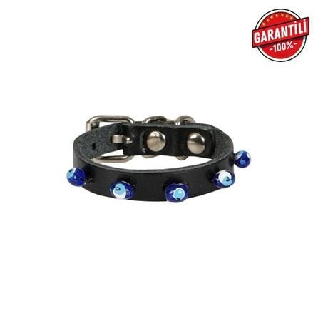 DOGGİE BONCUKLU DERİ KEDİ TASMASI SİYAH 1X12-16CM