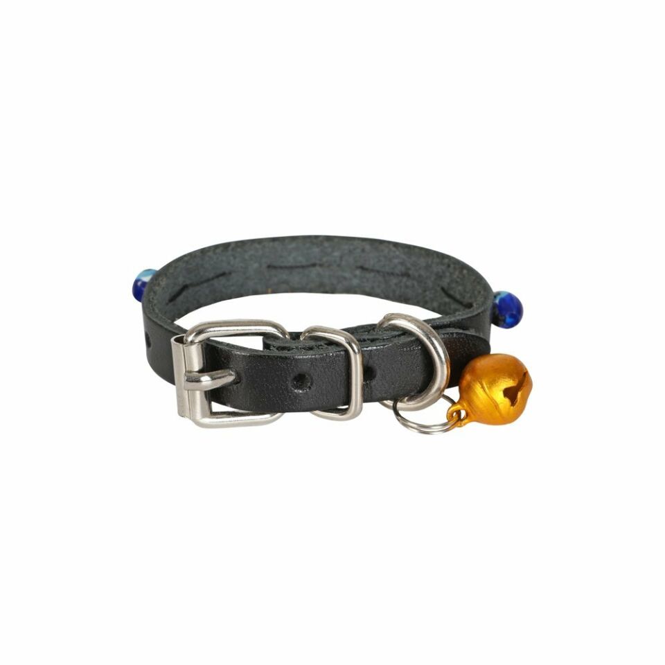 DOGGİE BONCUKLU DERİ KEDİ TASMASI SİYAH 1X12-16CM