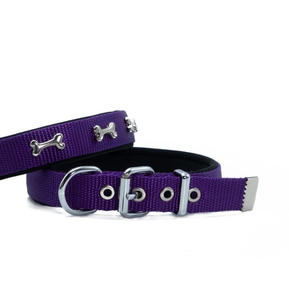 DOGGİE KONFOR DOKUMA KEMİKLİ BOYUN TASMASI MOR 2X30-35CM