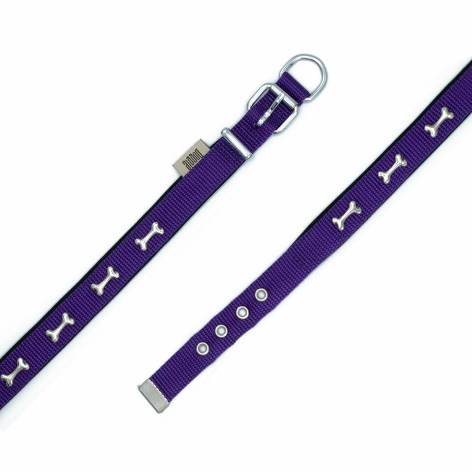 DOGGİE KONFOR DOKUMA KEMİKLİ BOYUN TASMASI MOR 2X30-35CM