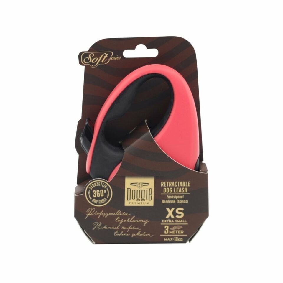 DOGGİE OTOMATİK UZATMA TASMASI SOFT SERİ PEMBE 12KG/3MT