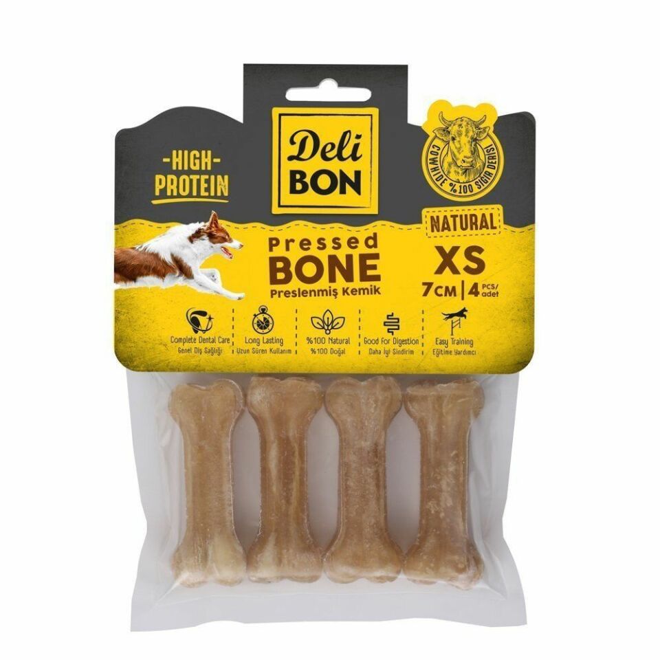 DELİBON DERİ PRES KEMİK 7CM XS BOY 4LÜ PAKET NATUREL 7CMX4AD.