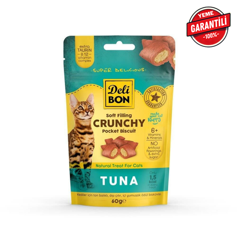 Delibon Crunchy İçi Dolgulu Bisküvi Tunalı Kedi Ödülü 60gr