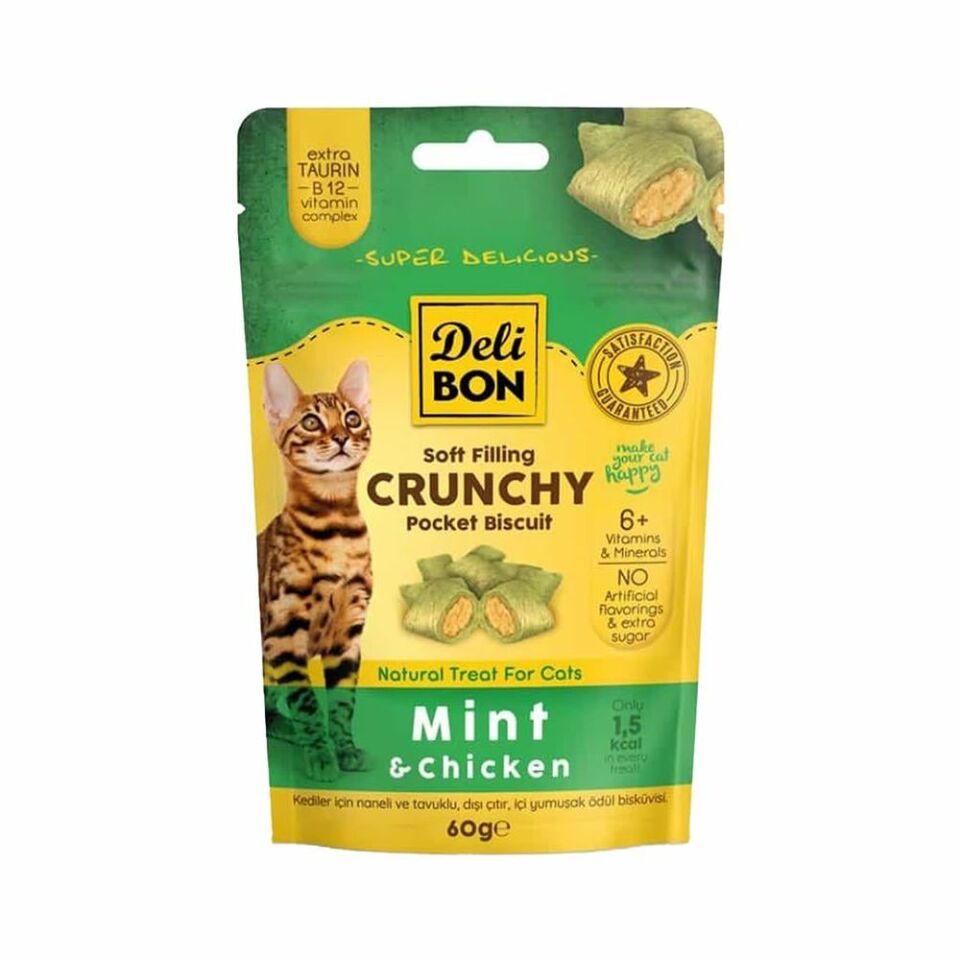 Delibon Crunchy İçi Dolgulu Ödül Bisküvisi Tavuklu Ve Naneli 60Gr