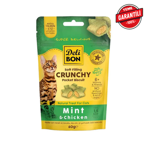 Delibon Crunchy İçi Dolgulu Ödül Bisküvisi Tavuklu Ve Naneli 60Gr