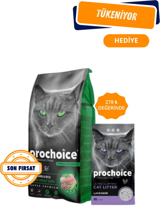 Prochoice Pro 36 Kuzu Etli ve Pirinçli Düşük Tahıllı Yetişkin Kedi Maması 15 Kg