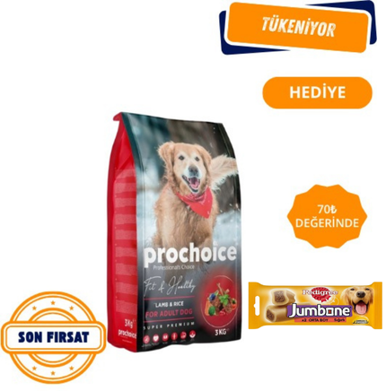 Prochoice Fit & Healthy Kuzu Etli ve Pirinçli Yetişkin Köpek Maması 3 Kg
