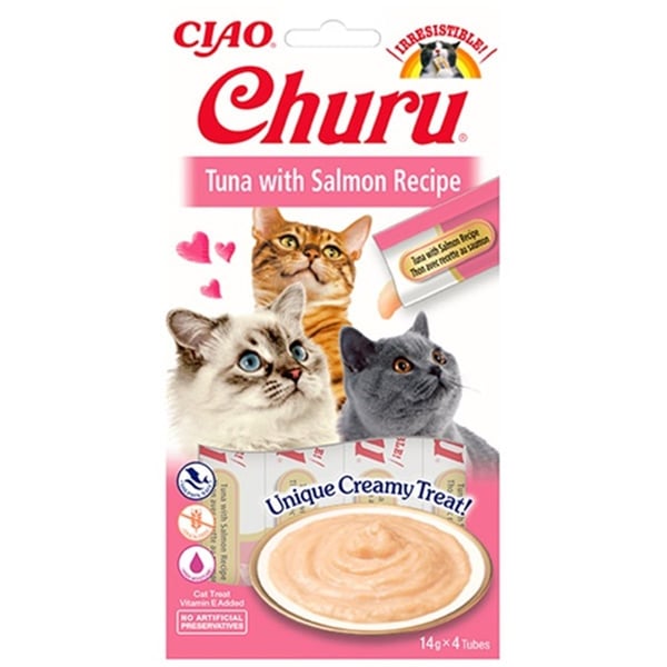 CIAO Churu Cream Ton Balıklı ve Somonlu Sıvı Kedi Ödül Maması 14gr (4'lü)