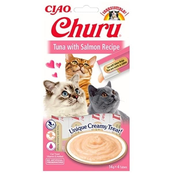 CIAO Churu Cream Ton Balıklı ve Somonlu Sıvı Kedi Ödül Maması 14gr (4'lü)