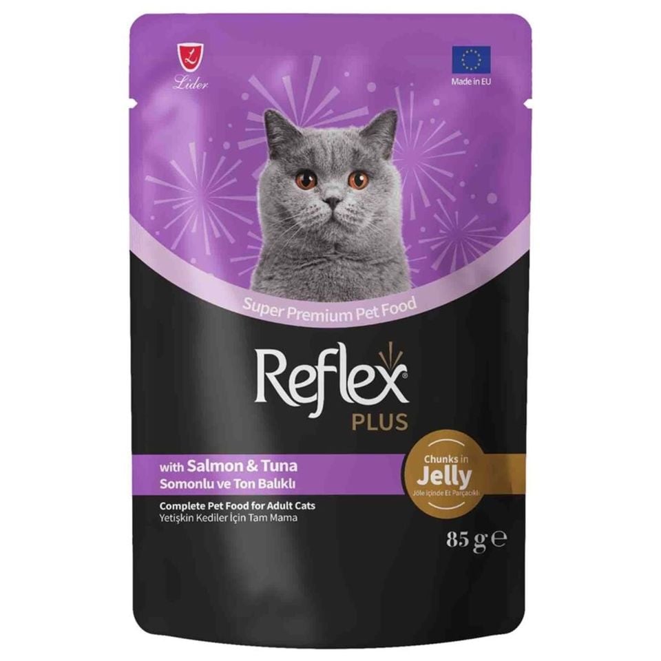 Reflex Plus Jöle İçinde Somonlu ve Ton Balıklı Yetişkin Kedi Konservesi 85gr