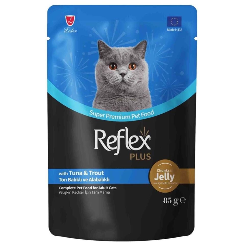 Reflex Plus Jöle İçinde Parça Ton Balıklı ve Alabalıklı Yetişkin Kedi Konservesi 85gr