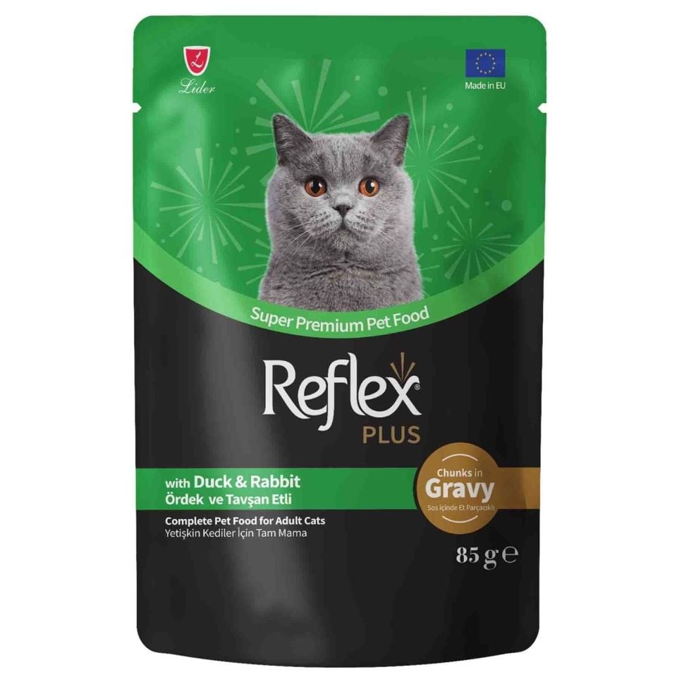 Reflex Plus Sos İçinde Parça Ördek ve Tavşan Etli Yetişkin Kedi Konservesi 85gr