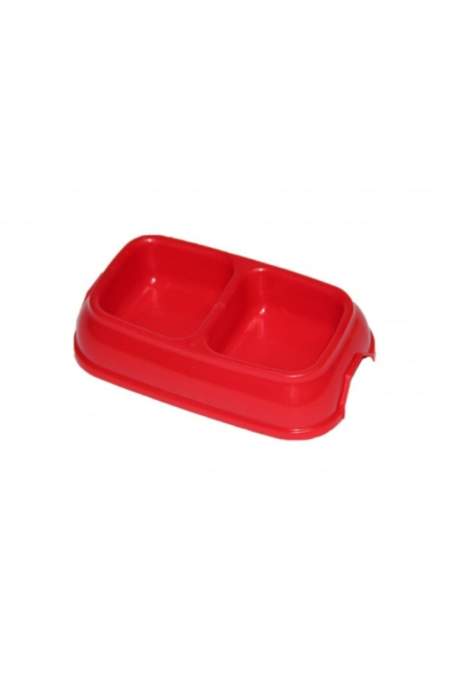 Pet Style İkili Plastik Büyük Mama ve Su Kabı Kırmızı