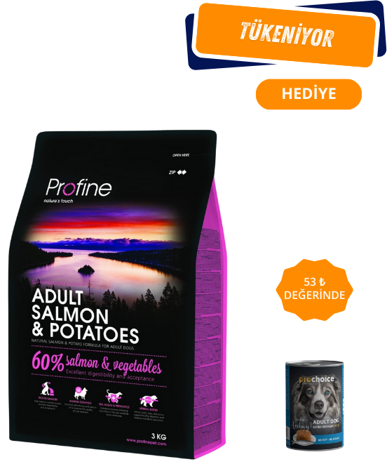 Profine Düşük Tahıllı Adult Somonlu Patatesli 3 kg Yetişkin Kuru Köpek Maması