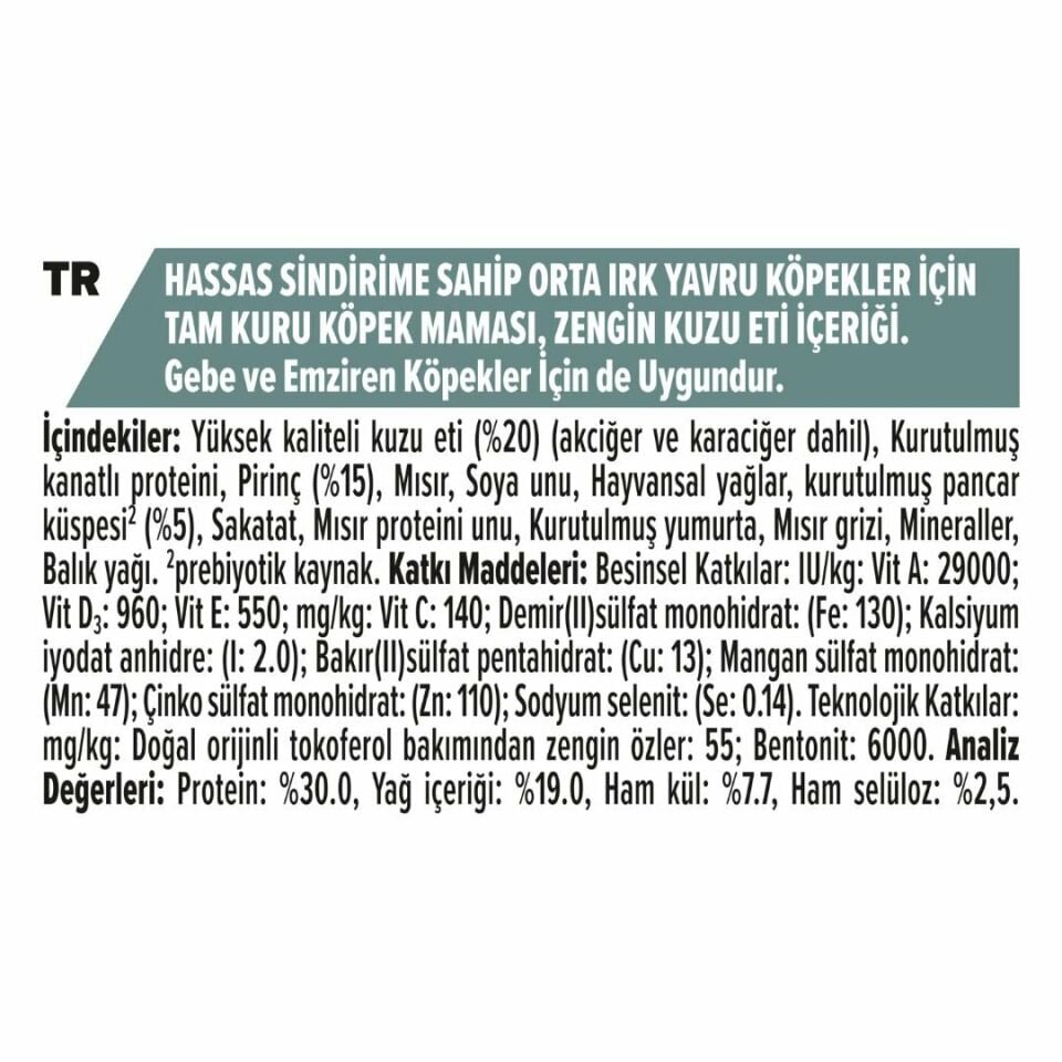 Pro Plan Puppy Medium Sensitive Digestion Kuzulu ve Pirinçli Orta Irk Yavru Köpek Maması 12 Kg