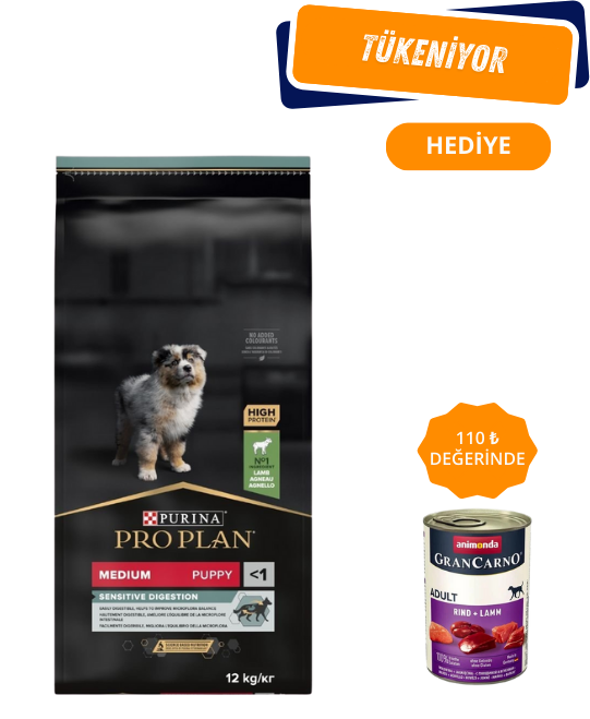Pro Plan Puppy Medium Sensitive Digestion Kuzulu ve Pirinçli Orta Irk Yavru Köpek Maması 12 Kg