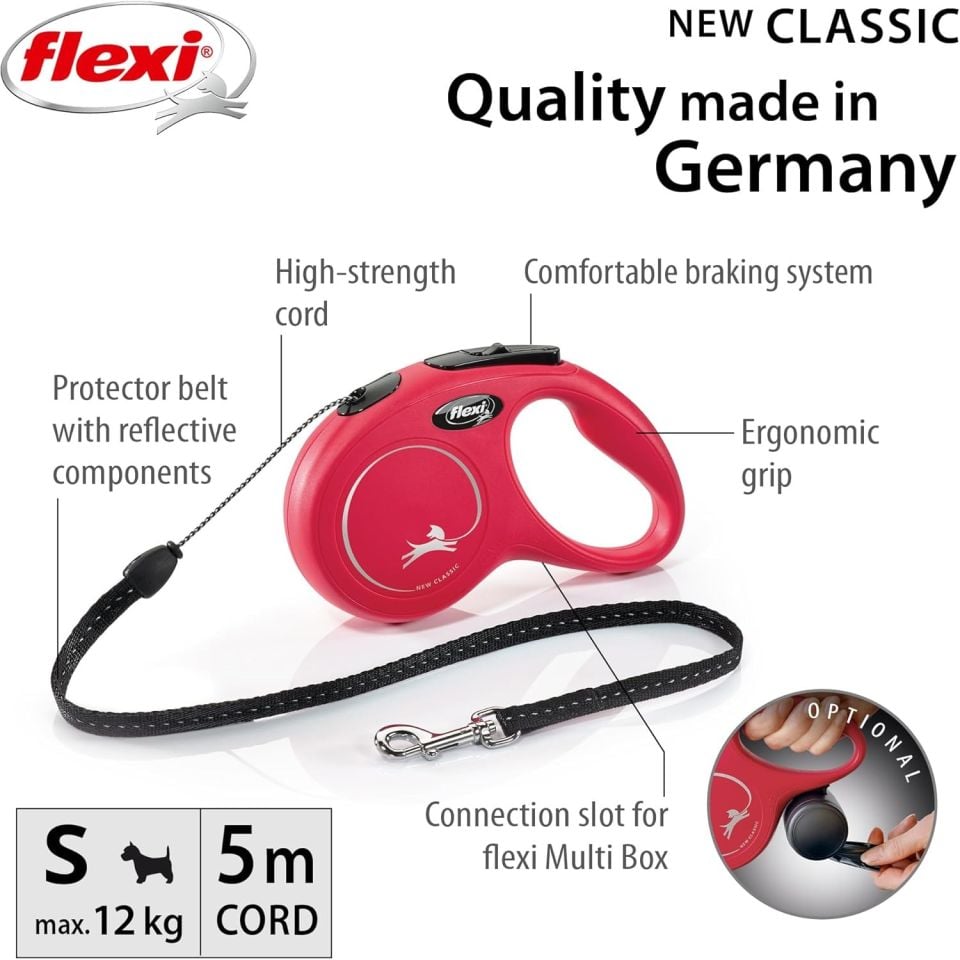 Flexi New Classic S Beden Kırmızı 5MT Şerit Tasma