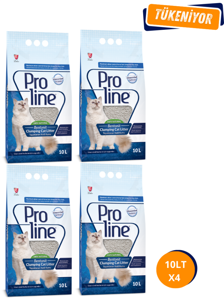 Proline Doğal Parfümsüz/Kokusuz Topaklanan Bentonit Kedi Kumu 10 Lt x4