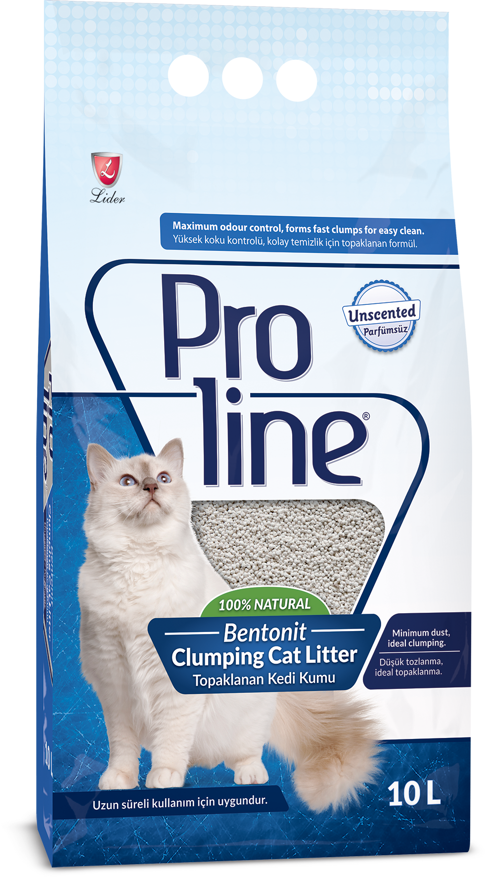 Proline Doğal Parfümsüz/Kokusuz Topaklanan Bentonit Kedi Kumu 10 Lt x4