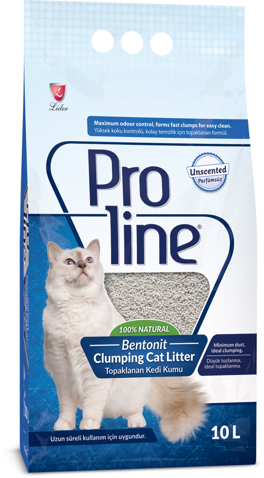 Proline Doğal Parfümsüz/Kokusuz Topaklanan Bentonit Kedi Kumu 10 Lt x4