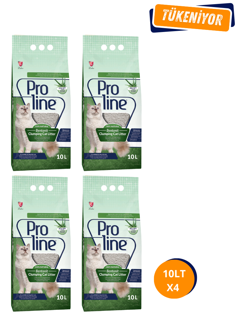 Proline Aloe Vera Kokulu Topaklanan Bentonit Kedi Kumu 10 Lt x4