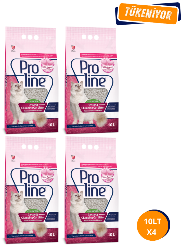 Proline Bebek Pudrası Kokulu Parfümlü Topaklanan Bentonit Kedi Kumu 10 Lt x4