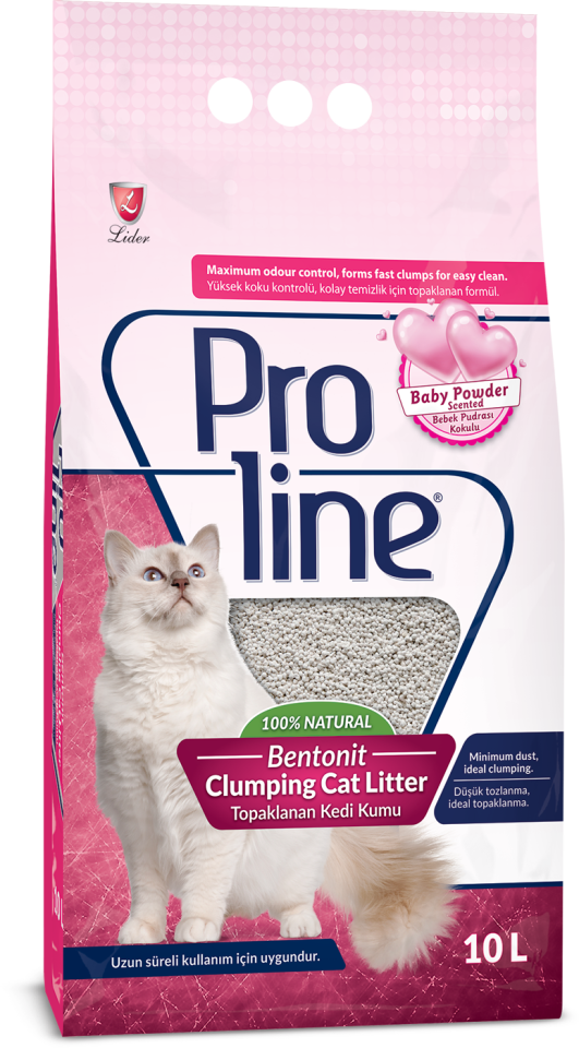 Proline Bebek Pudrası Kokulu Parfümlü Topaklanan Bentonit Kedi Kumu 10 Lt x4