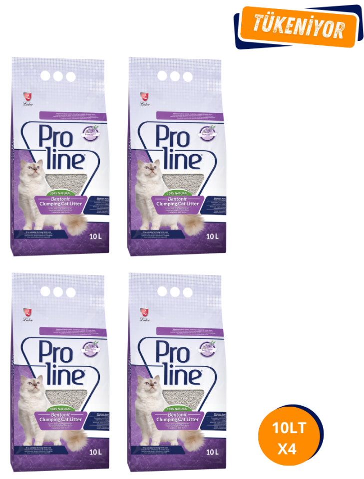 Proline Lavanta Kokulu Topaklanan Bentonit Kedi Kumu 10 Lt x4