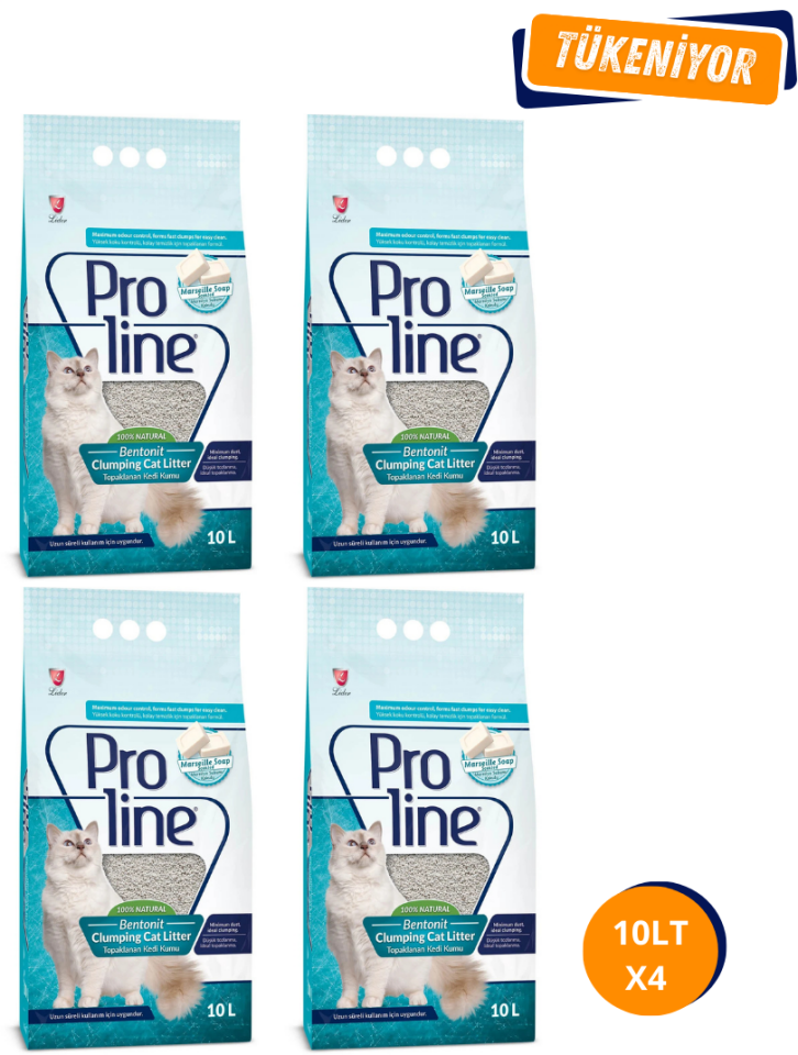 Proline Marsilya Sabunu Kokulu Topaklanan Bentonit Kedi Kumu 10 Lt x4