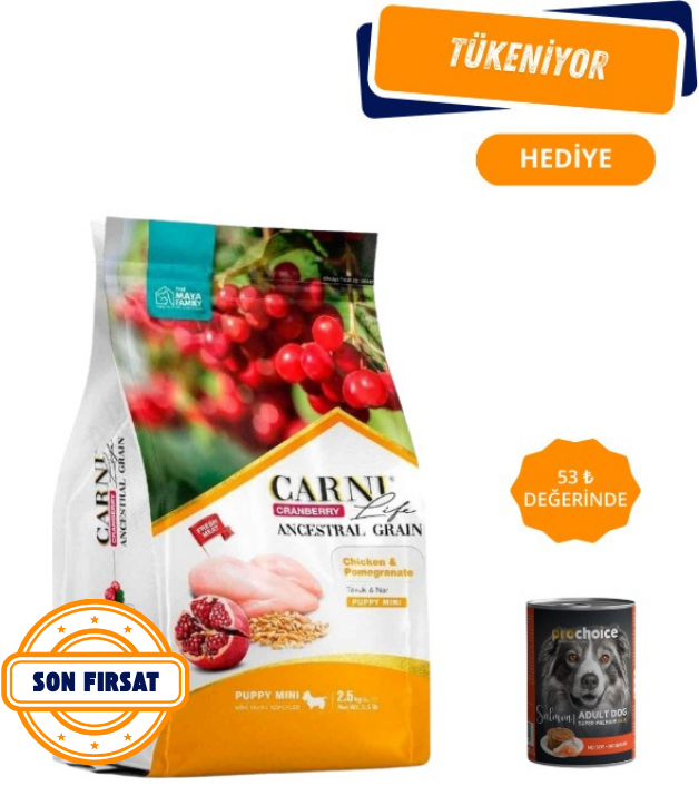 CARNI CARNI LIFE CRANBERRY ANCESTRAL GRAIN KÖPEK TAVUK &
NAR PUPPY TUM IRKLAR 12 KG