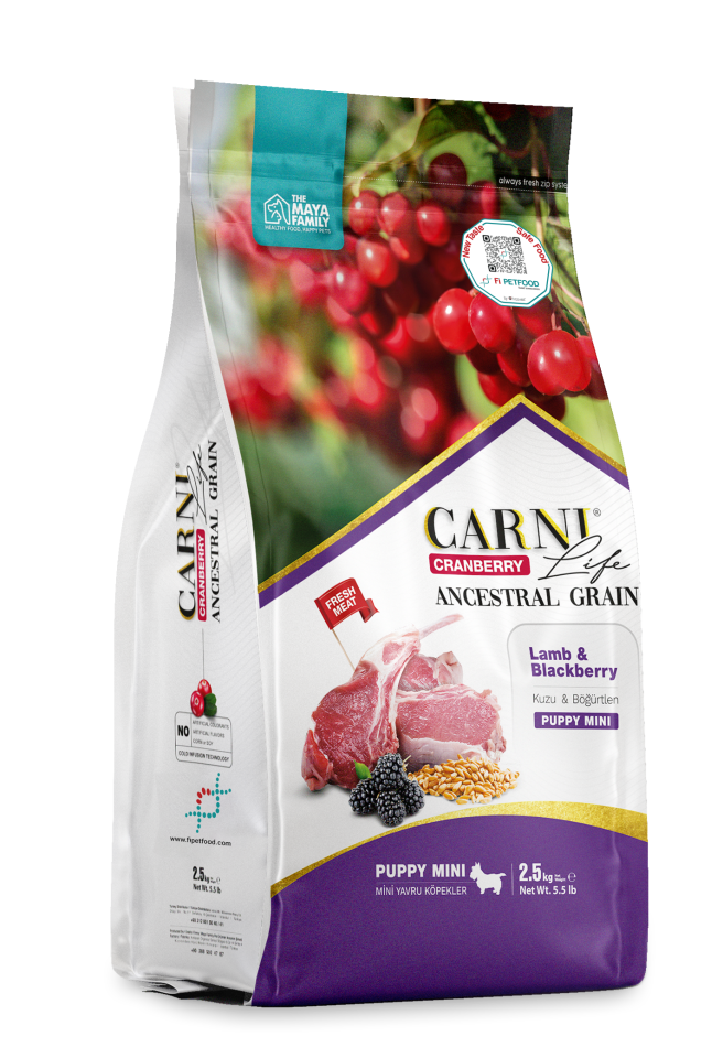 CARNI CARNI LIFE CRANBERRY ANCESTRAL GRAIN KÖPEK KUZU &
BÖGURTLEN PUPPY MINI 7 KG