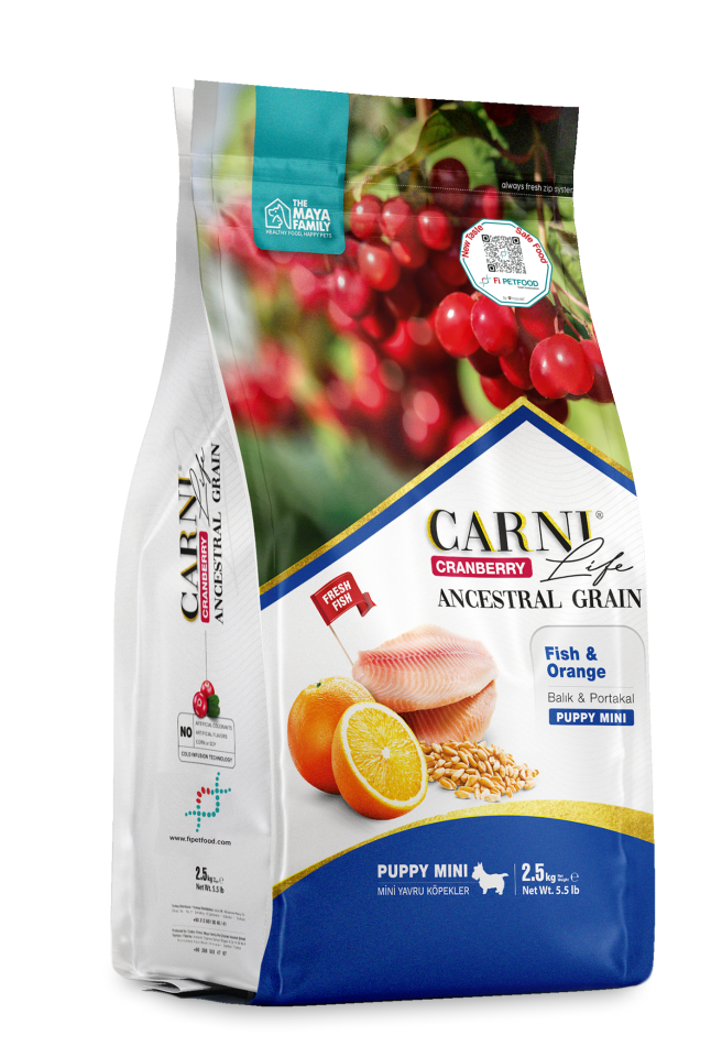 CARNI CARNI LIFE CRANBERRY ANCESTRAL GRAIN KÖPEK BALIK &
PORTAKAL PUPPY MINI 7 KG