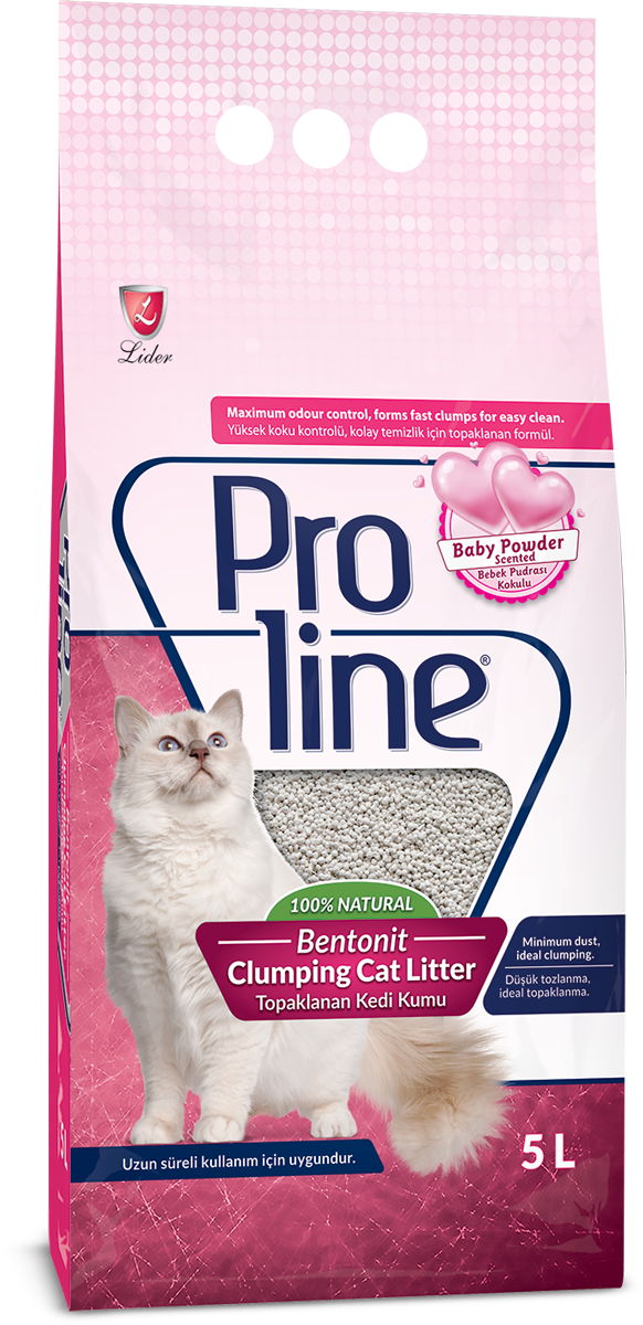 Proline Bebek Pudrası Kokulu Parfümlü Topaklanan Bentonit Kedi Kumu 5 Lt