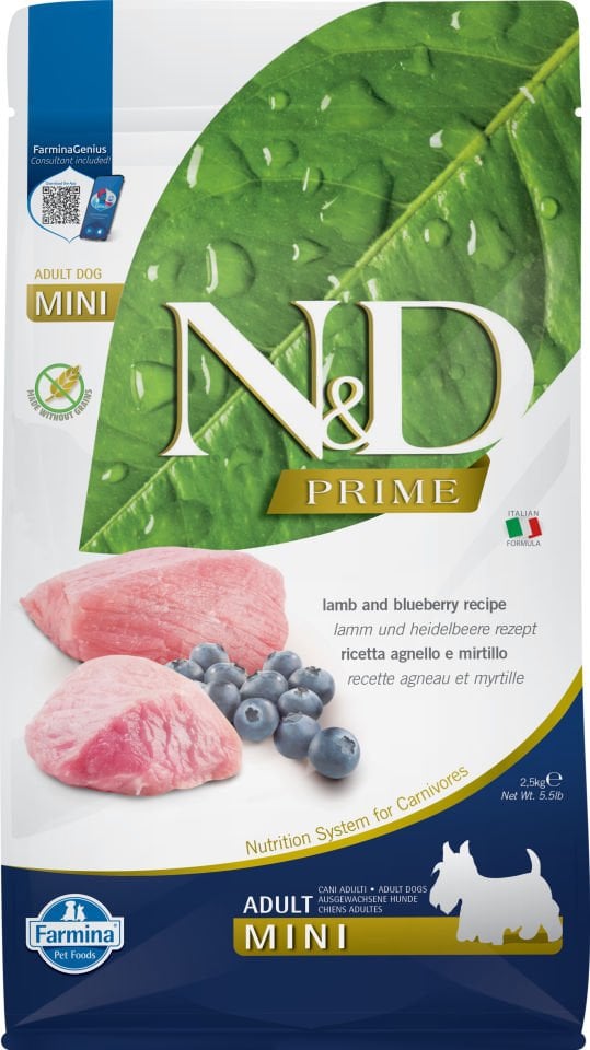 N&D PRİME Tahılsız Kuzu ve Yaban Mersinli Küçük Irk Yetişkin Köpek Maması 2,5 Kg